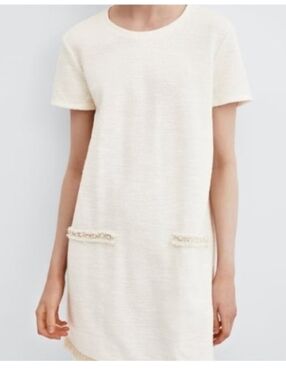 Zara Tweed Dress With Fringe And Pearls